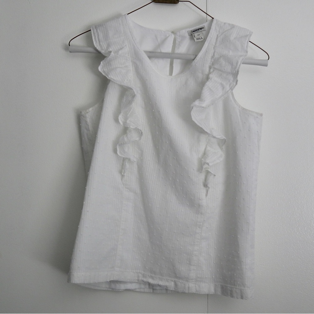 J. Crew white ruffled Swiss dot top